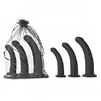 Dildo 3 pc Set for Strap-On Curved Silicone Black